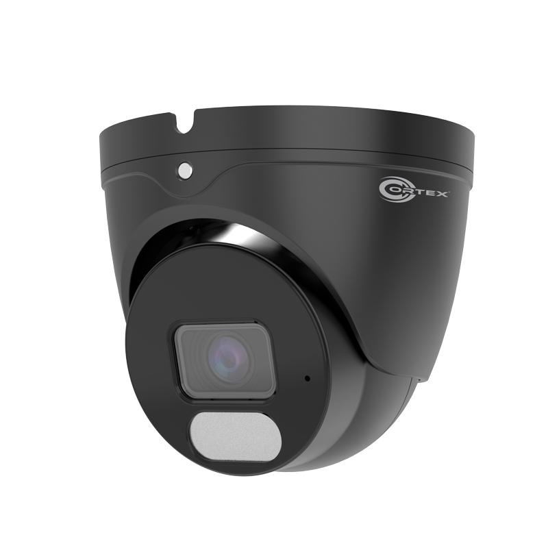 COR-IP5TRFEG   Medallion Series 5MP Black Turret IP Camera with 2.8mm wide angle Lens, Dual Lighting, Built-in Microphone and Essential AI