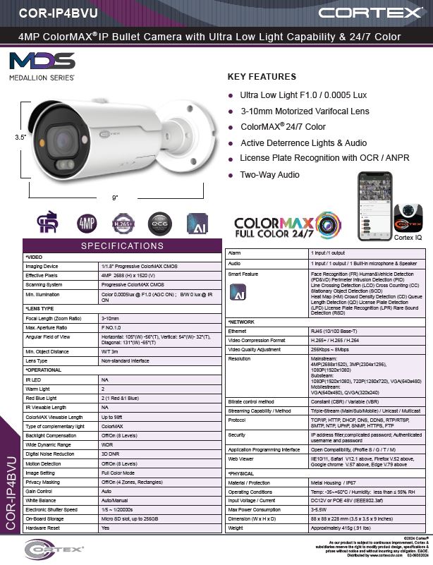 Medallion network camera,4MP Medallion network camera with 2688 (H) × 1520(V) resolution, this Medallion IP Bullet Security Camera has with a with 3-10mm Motorized Varifocal Lens 