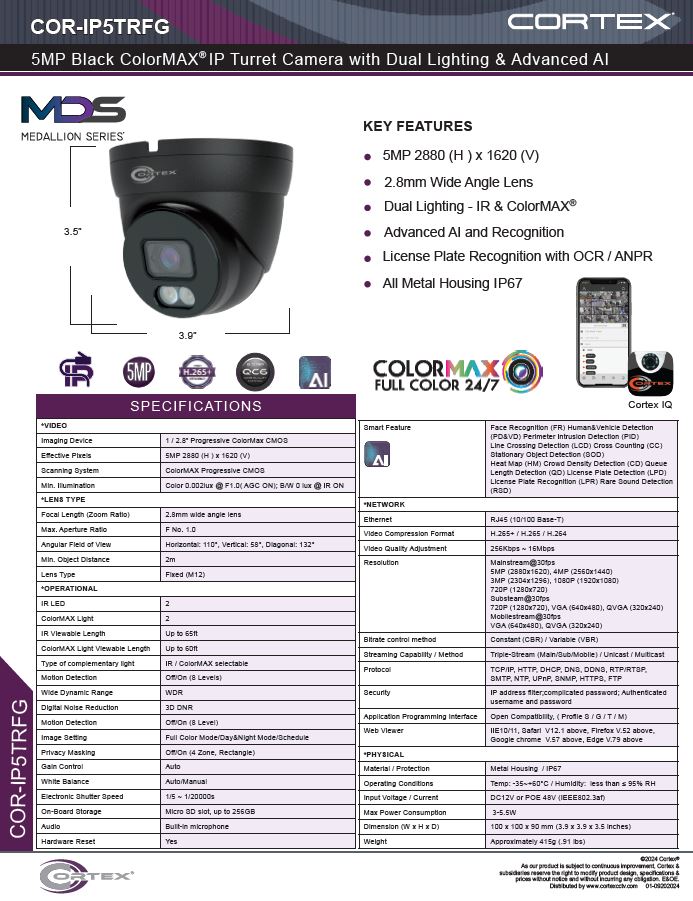 Medallion network camera, Medallion 5MP Network Turret Camera with IR and 2.8mm wide angle lens