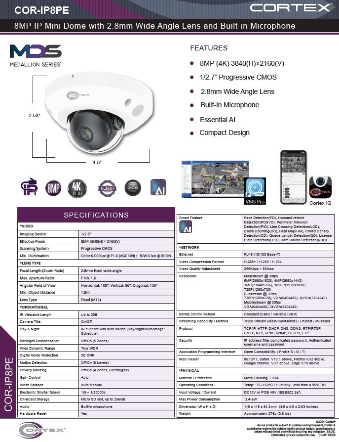 Medallion 8MP (4K) Outdoor Network Camera with fixed wide angle lens